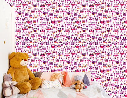 Wallpaper For Girls' Room Colorful Owls Flowers