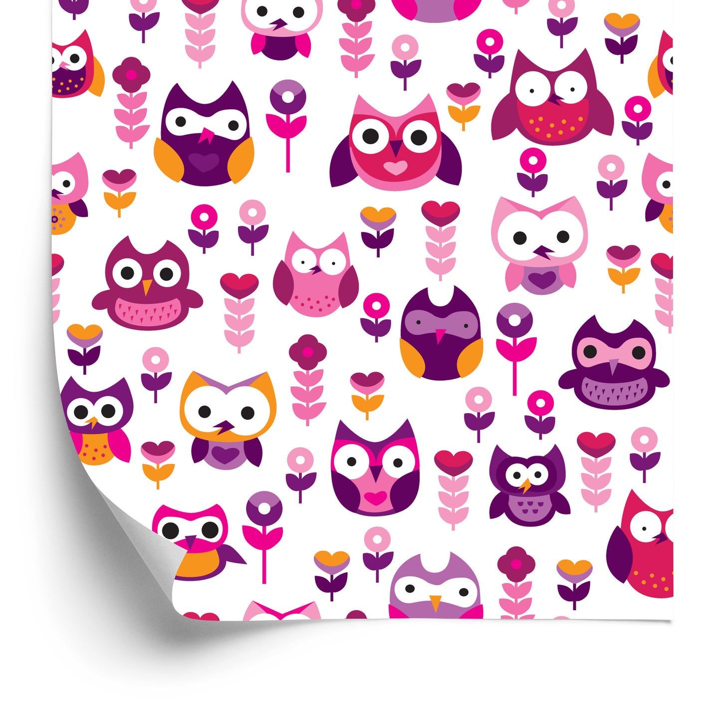 Wallpaper For Girls' Room Colorful Owls Flowers