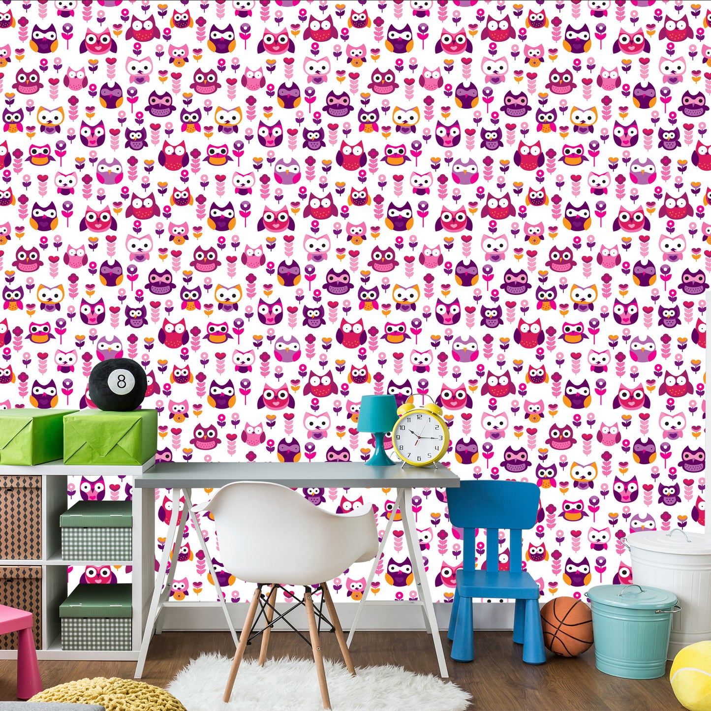 Wallpaper For Girls' Room Colorful Owls Flowers