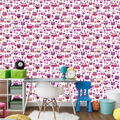 Wallpaper For Girls' Room Colorful Owls Flowers
