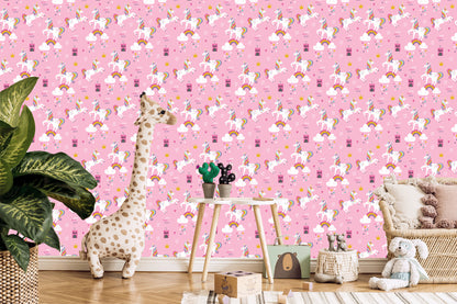 Wallpaper Girls' Room. Unicorns. Clouds