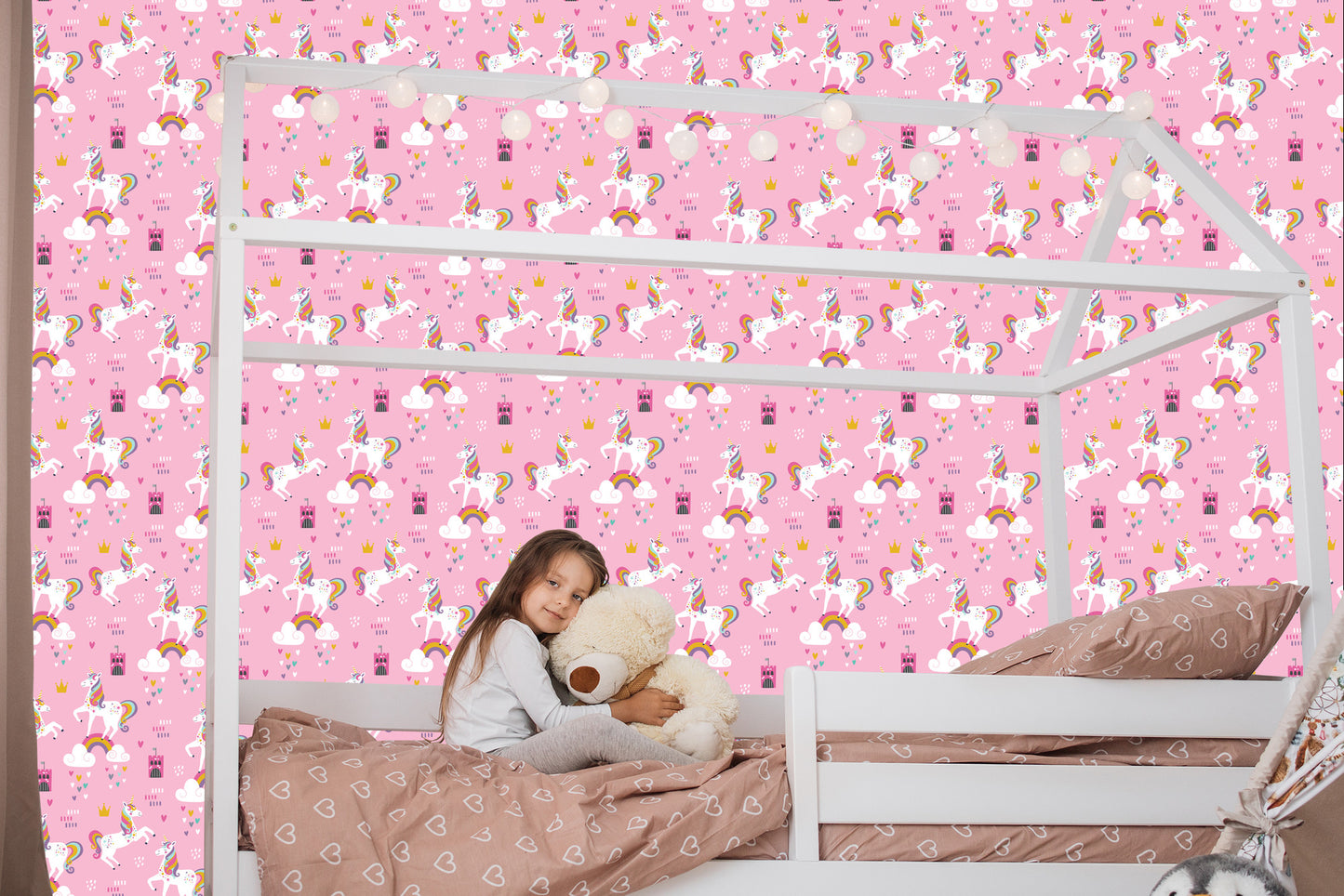 Wallpaper Girls' Room. Unicorns. Clouds
