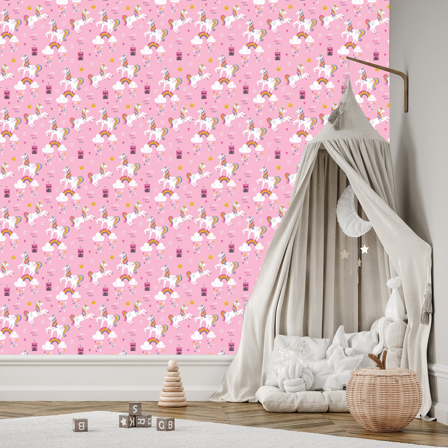 Wallpaper Girls' Room. Unicorns. Clouds