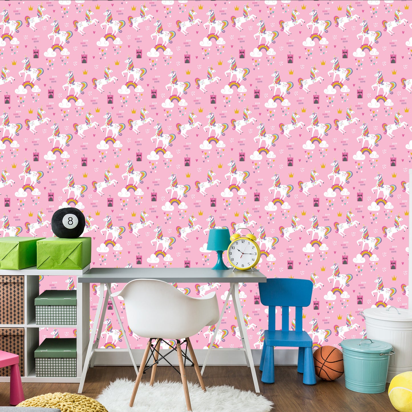 Wallpaper Girls' Room. Unicorns. Clouds