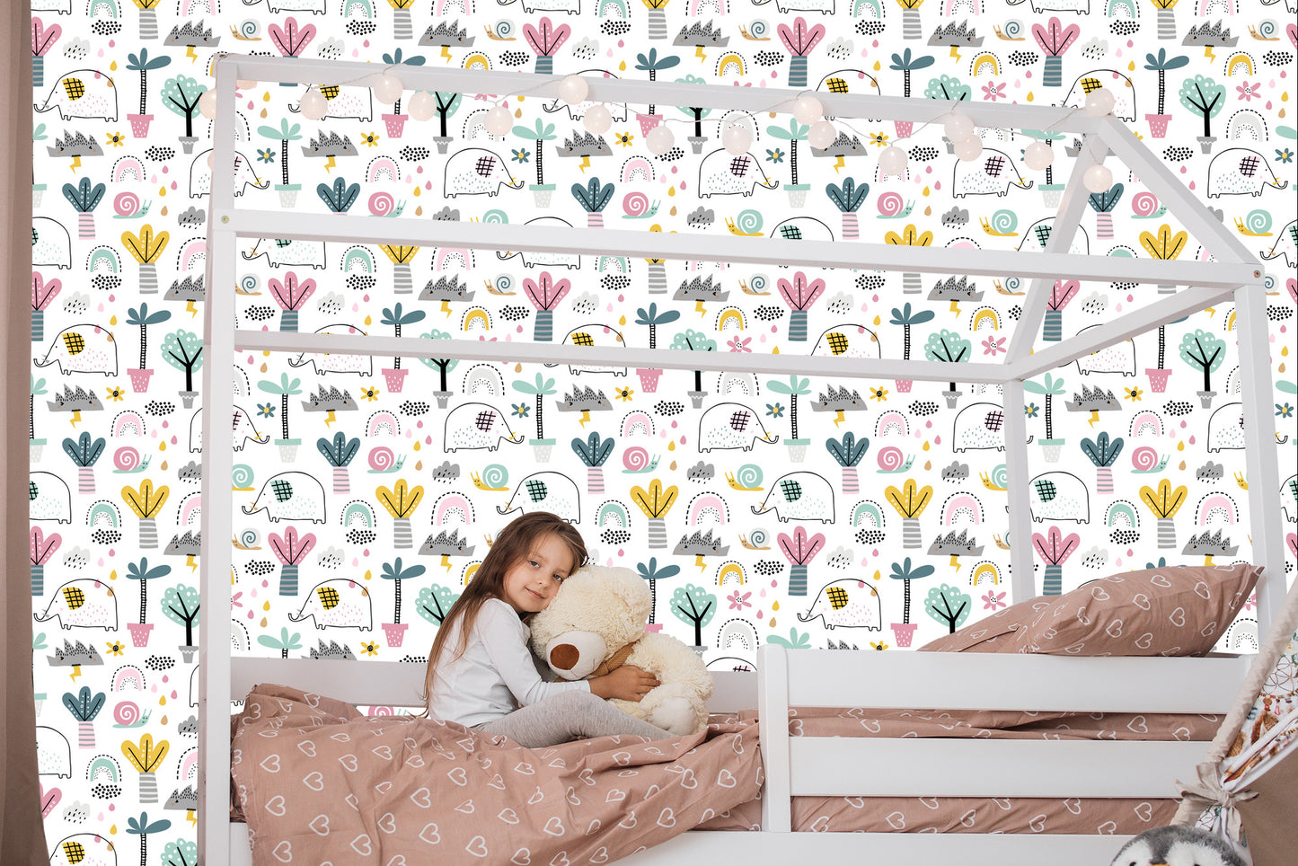 Wallpaper Elephants Clouds Palm Trees For Baby's Room
