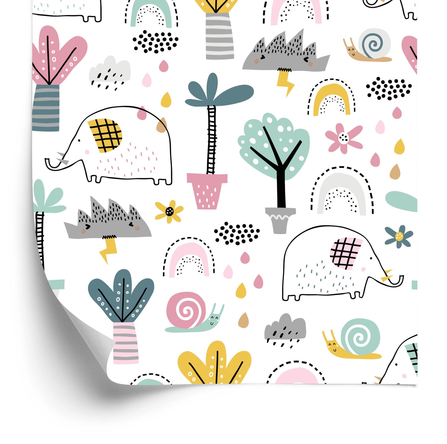Wallpaper Elephants Clouds Palm Trees For Baby's Room