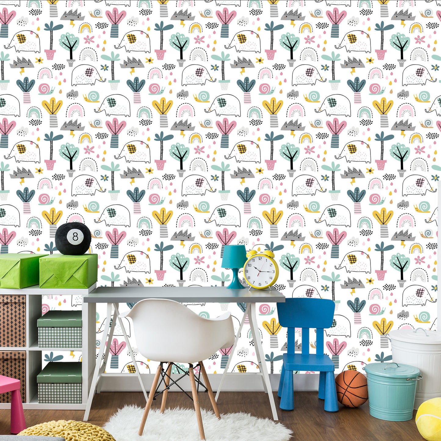 Wallpaper Elephants Clouds Palm Trees For Baby's Room