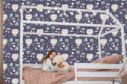 Wallpaper For Girls' Room Owls Clouds Moons