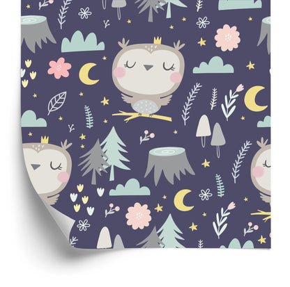 Wallpaper For Girls' Room Owls Clouds Moons