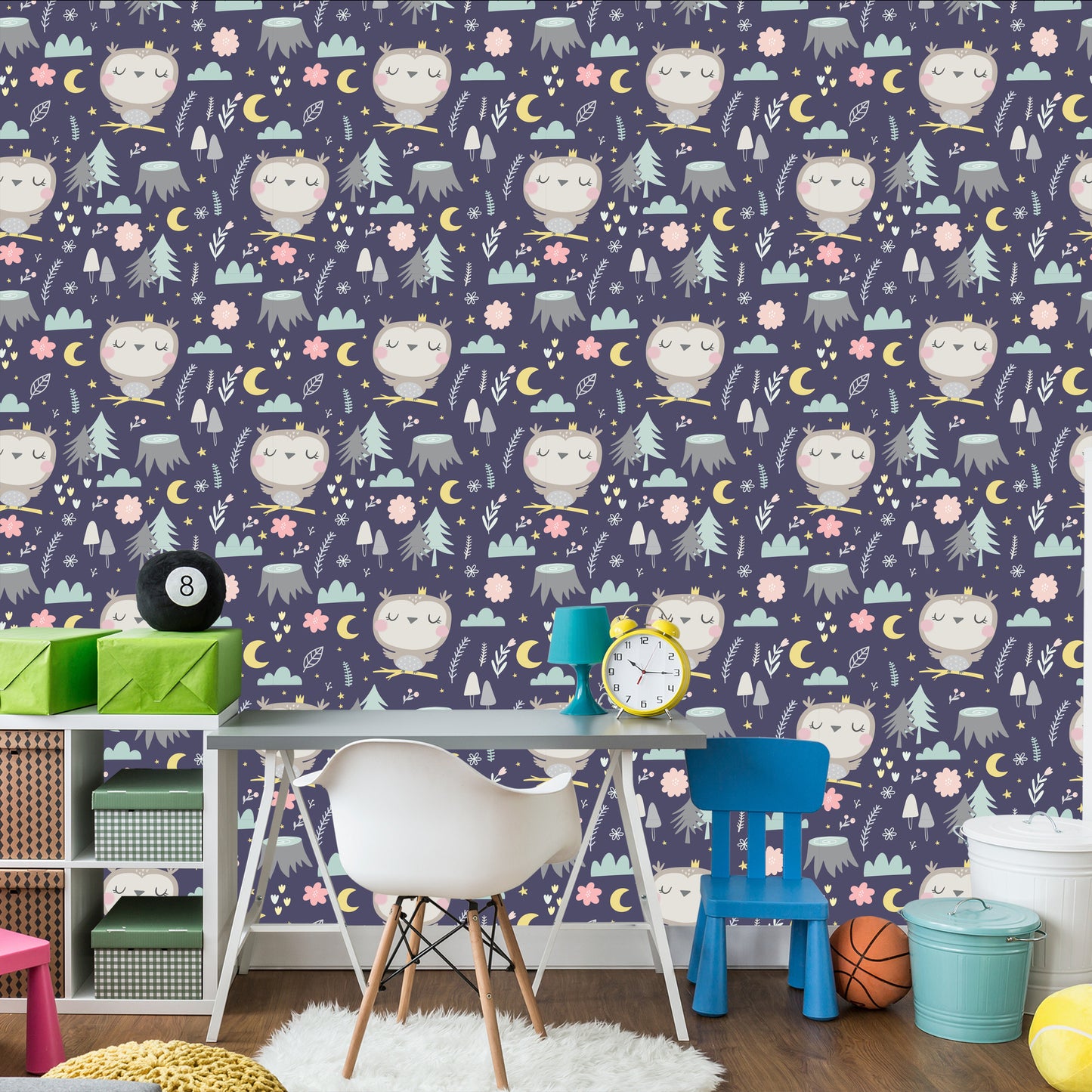 Wallpaper For Girls' Room Owls Clouds Moons