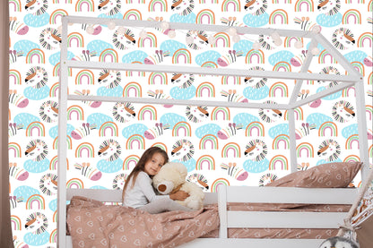 Wallpaper Pastel Animals. Rainbow. Girls Room