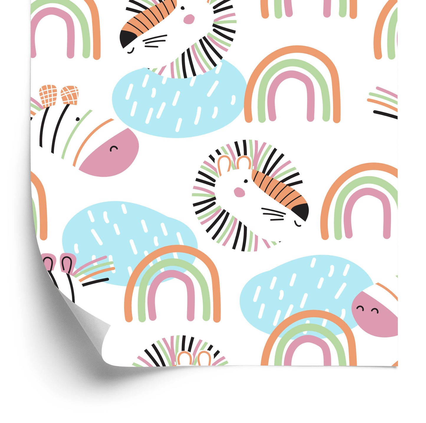 Wallpaper Pastel Animals. Rainbow. Girls Room