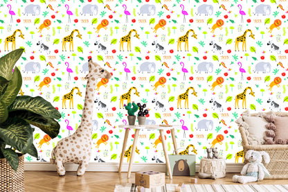 Wallpaper For Girls' Room Flamingos Lions Elephants