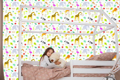Wallpaper For Girls' Room Flamingos Lions Elephants
