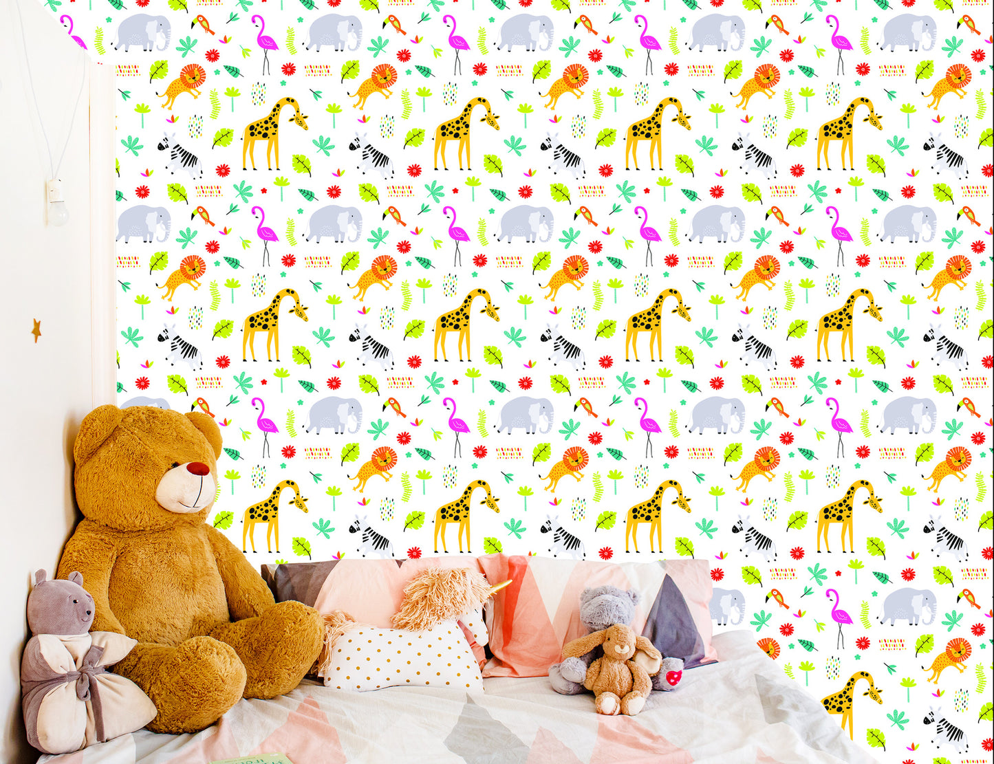 Wallpaper For Girls' Room Flamingos Lions Elephants