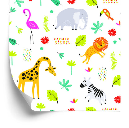 Wallpaper For Girls' Room Flamingos Lions Elephants