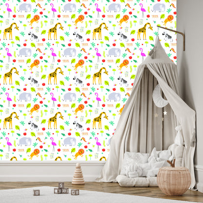 Wallpaper For Girls' Room Flamingos Lions Elephants