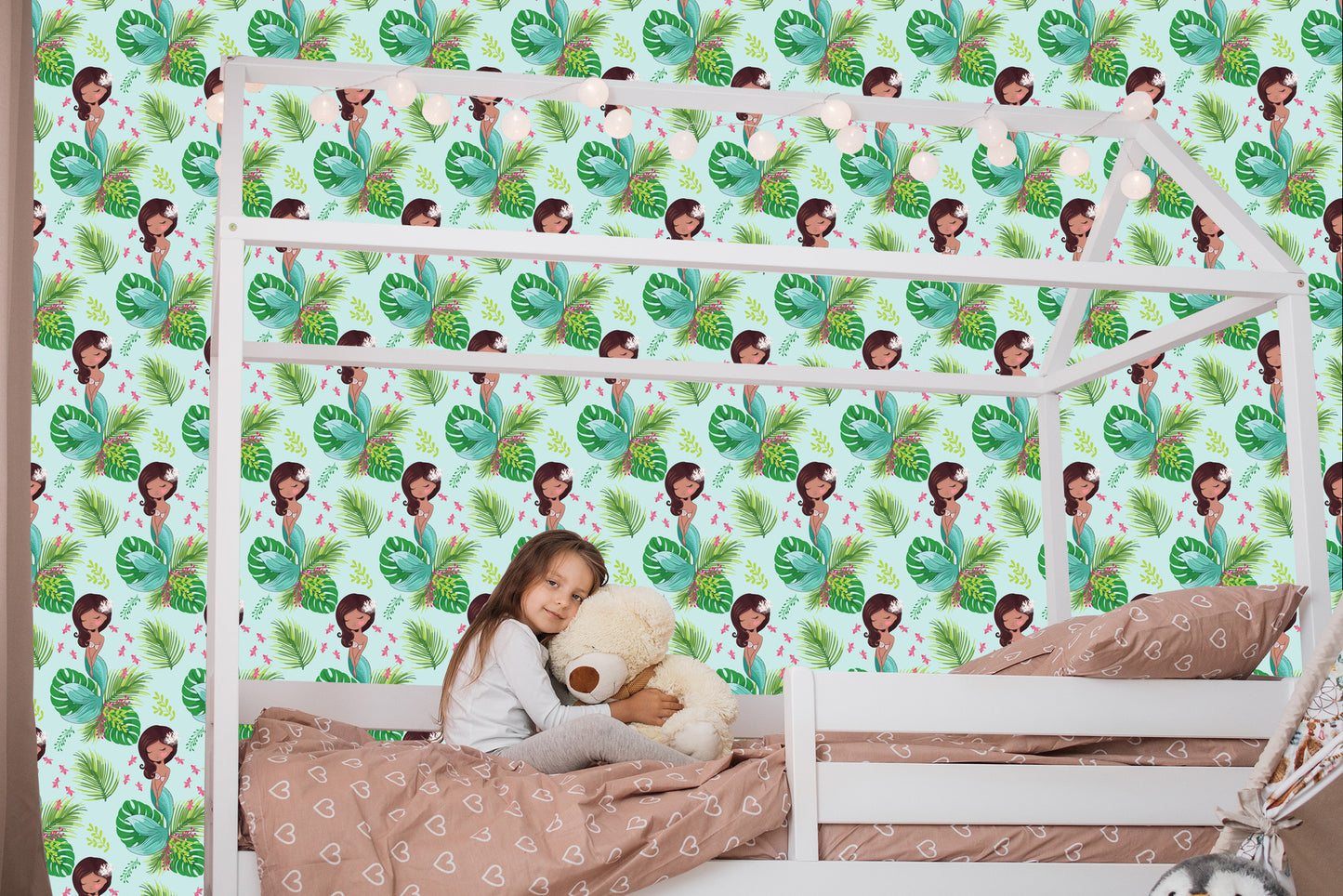 Wallpaper Mermaids. Flowers. Leaves