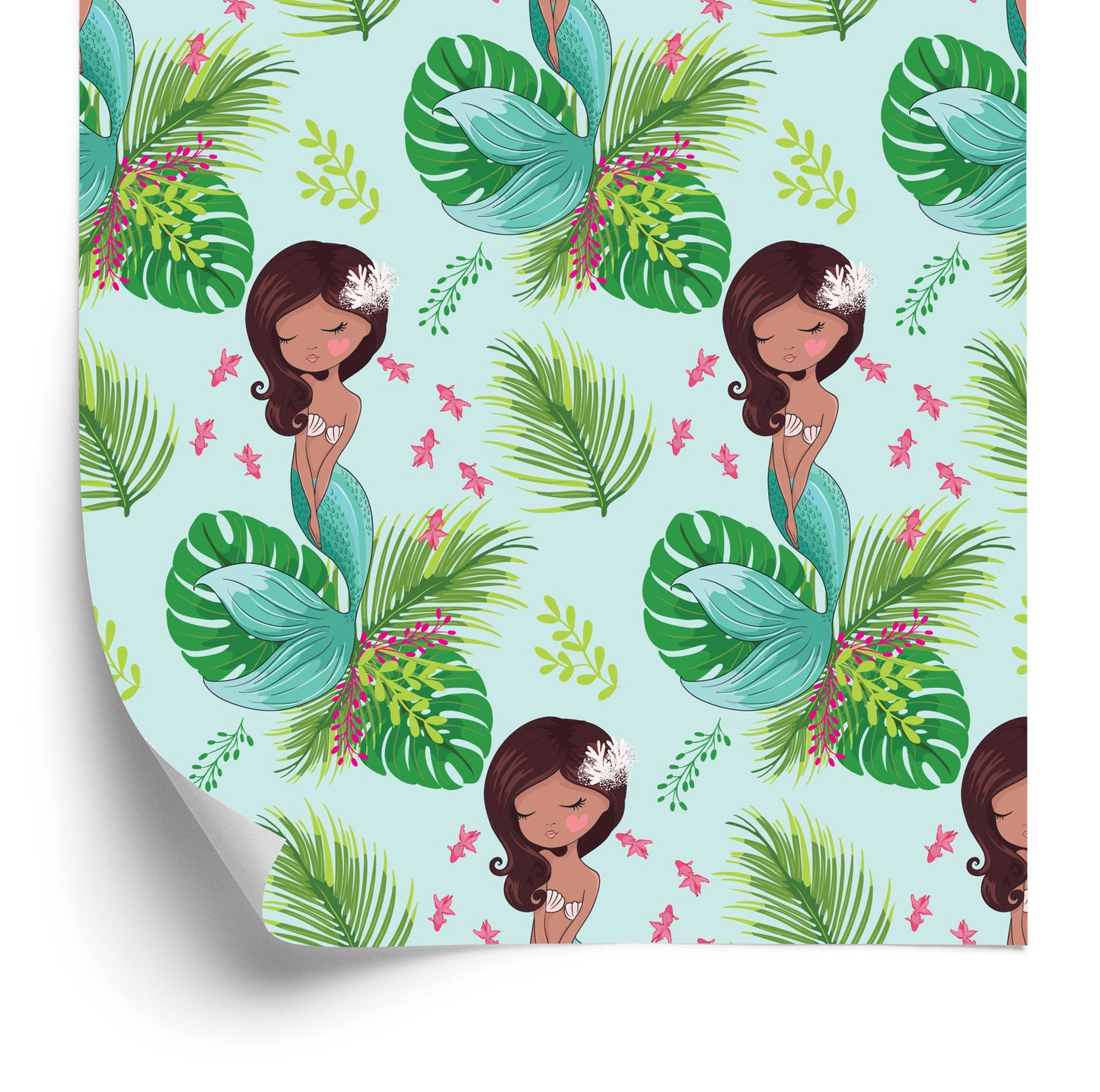 Wallpaper Mermaids. Flowers. Leaves