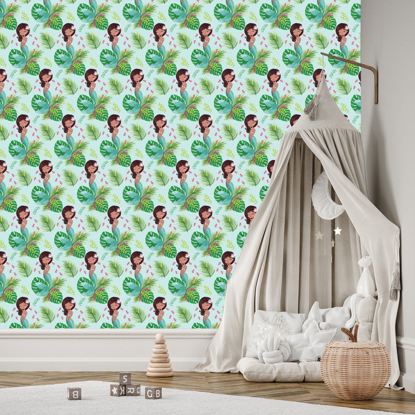 Wallpaper Mermaids. Flowers. Leaves