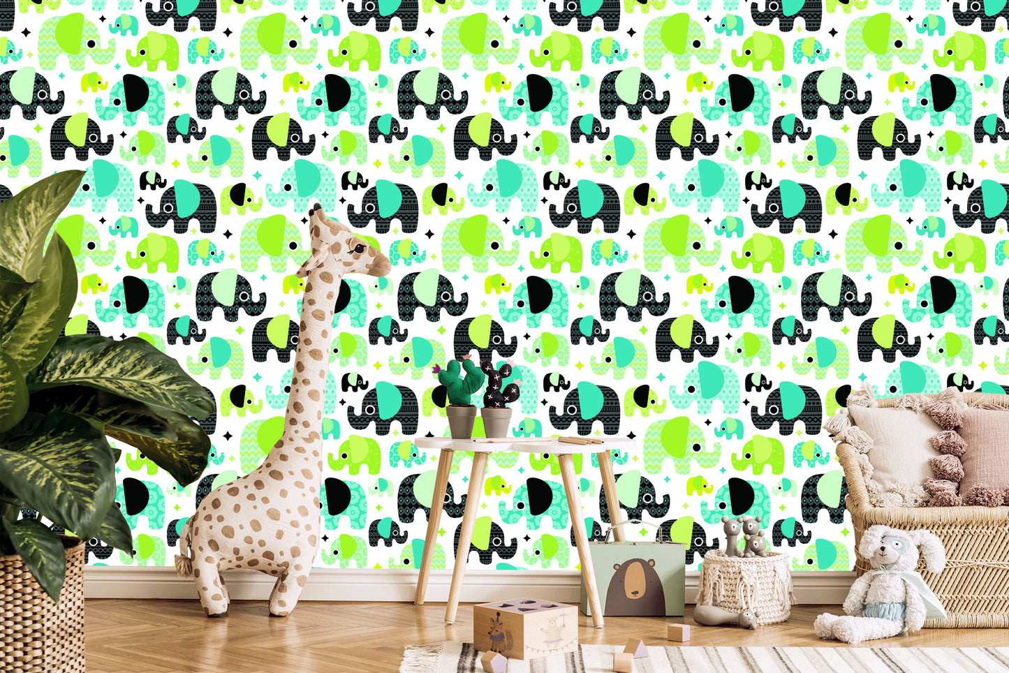 Wallpaper For Boy's Room Colorful Elephants