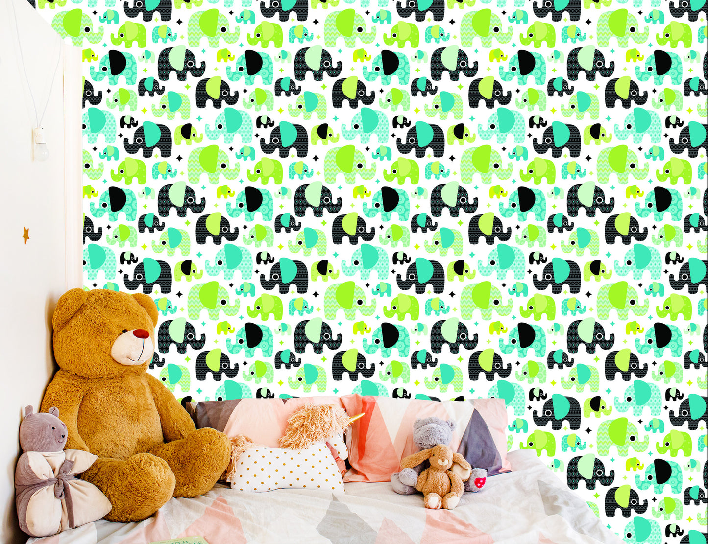 Wallpaper For Boy's Room Colorful Elephants