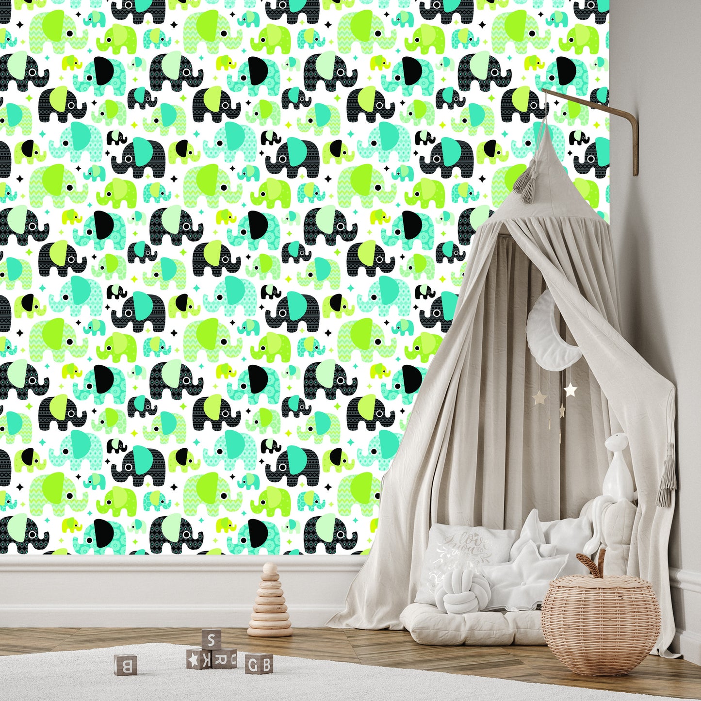 Wallpaper For Boy's Room Colorful Elephants