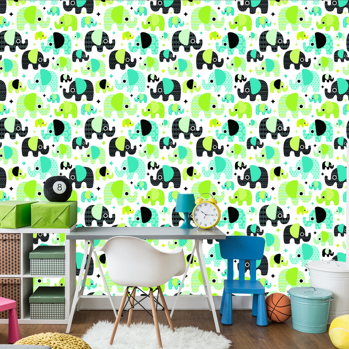 Wallpaper For Boy's Room Colorful Elephants