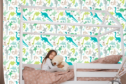 Wallpaper The Colorful Dotted Dinosaurs A Boy's Room