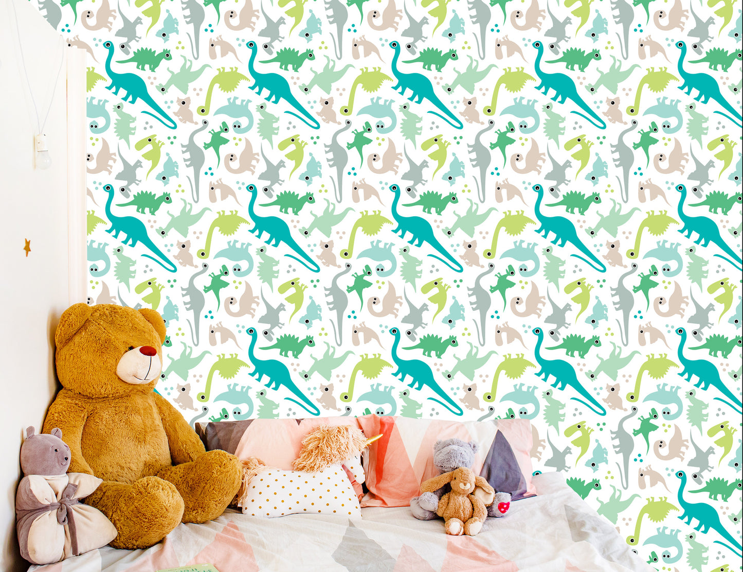Wallpaper The Colorful Dotted Dinosaurs A Boy's Room