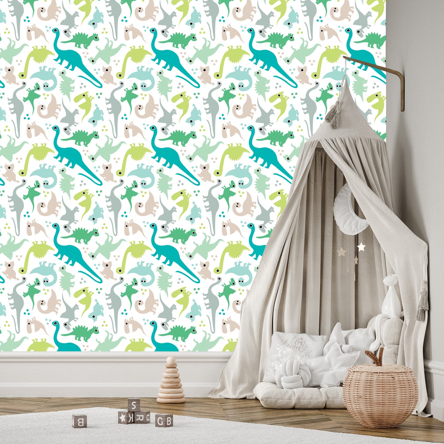 Wallpaper The Colorful Dotted Dinosaurs A Boy's Room