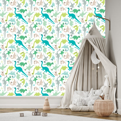 Wallpaper The Colorful Dotted Dinosaurs A Boy's Room