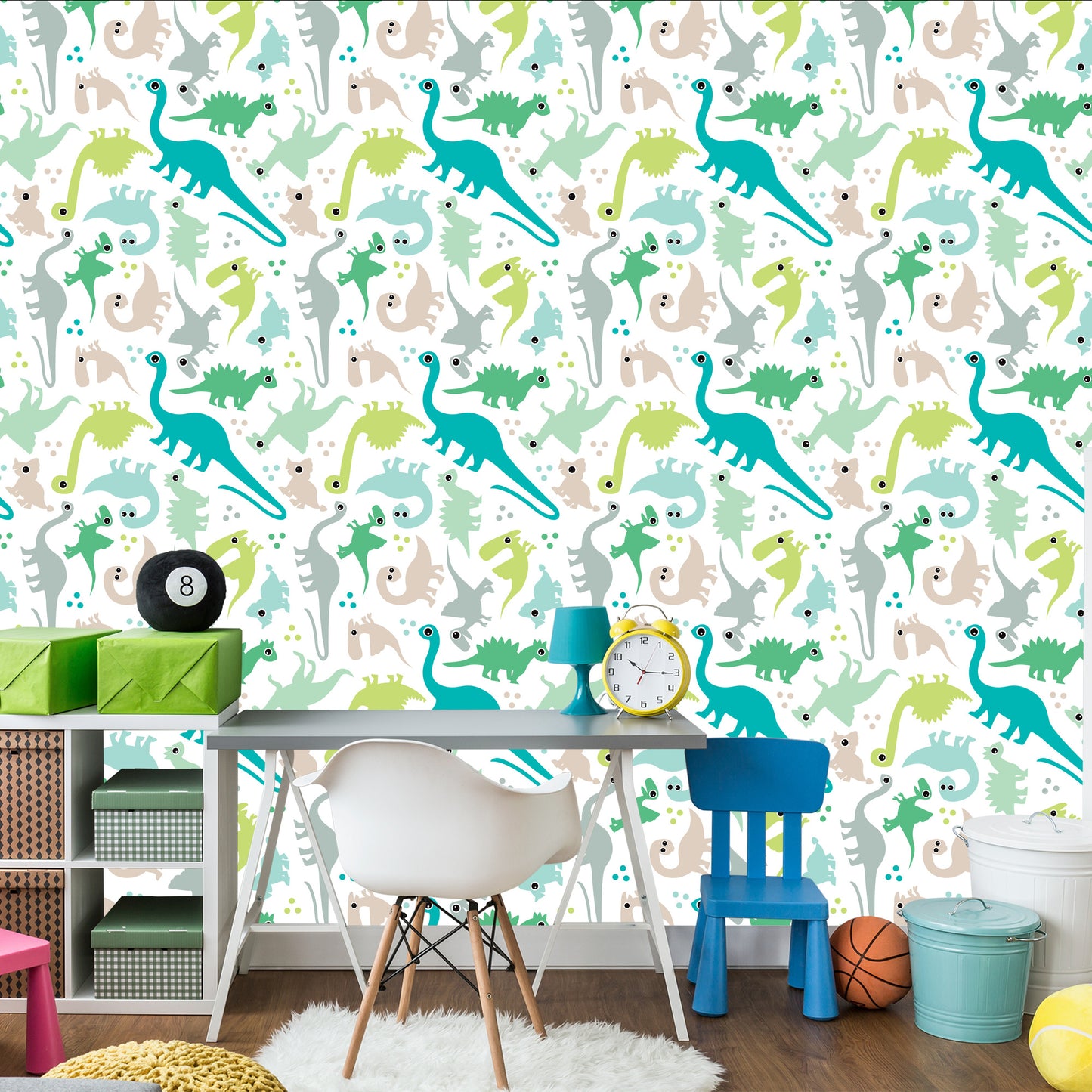 Wallpaper The Colorful Dotted Dinosaurs A Boy's Room