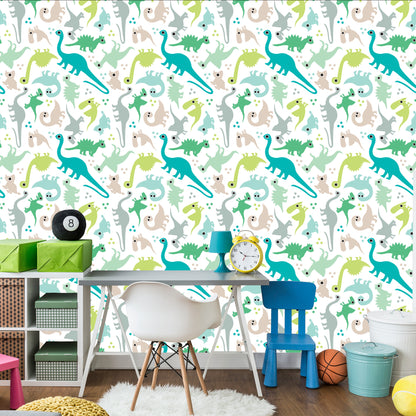 Wallpaper The Colorful Dotted Dinosaurs A Boy's Room