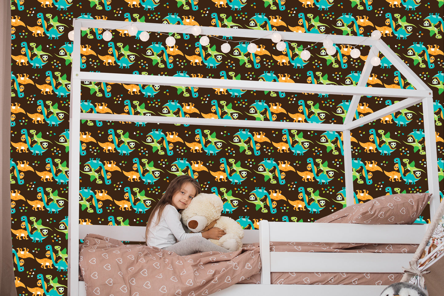 Wallpaper Colorful Dinosaurs Birds For Boy's Room