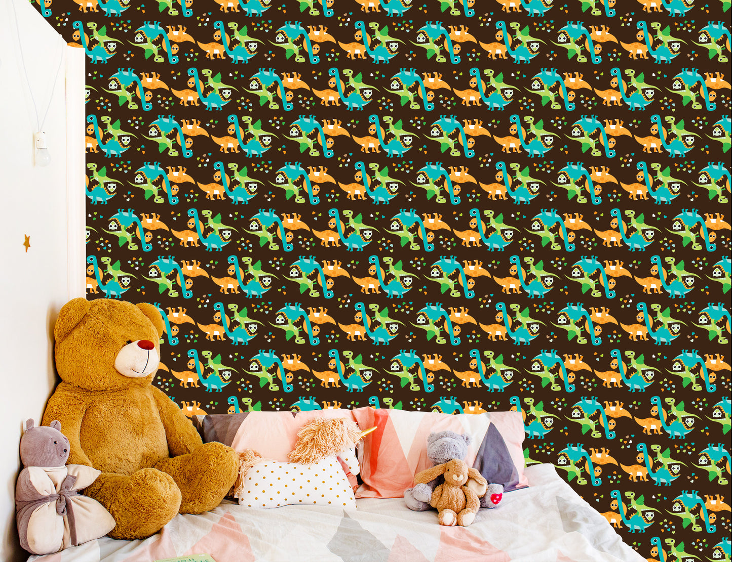 Wallpaper Colorful Dinosaurs Birds For Boy's Room