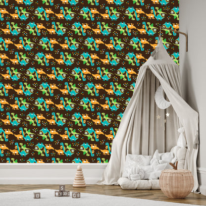 Wallpaper Colorful Dinosaurs Birds For Boy's Room