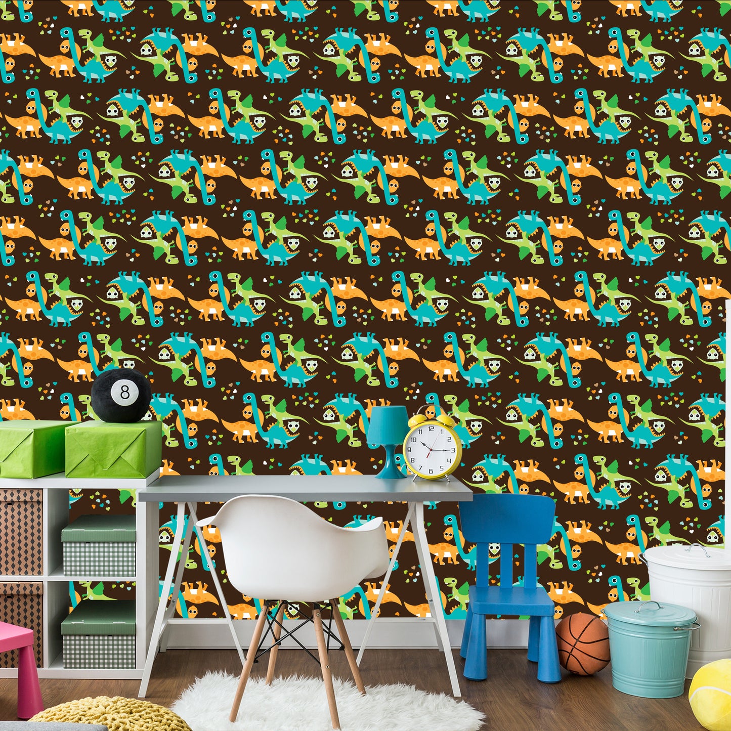 Wallpaper Colorful Dinosaurs Birds For Boy's Room