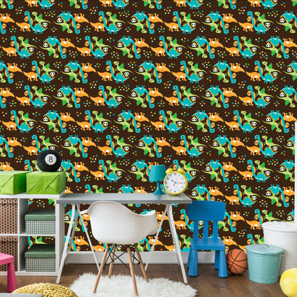 Wallpaper Colorful Dinosaurs Birds For Boy's Room