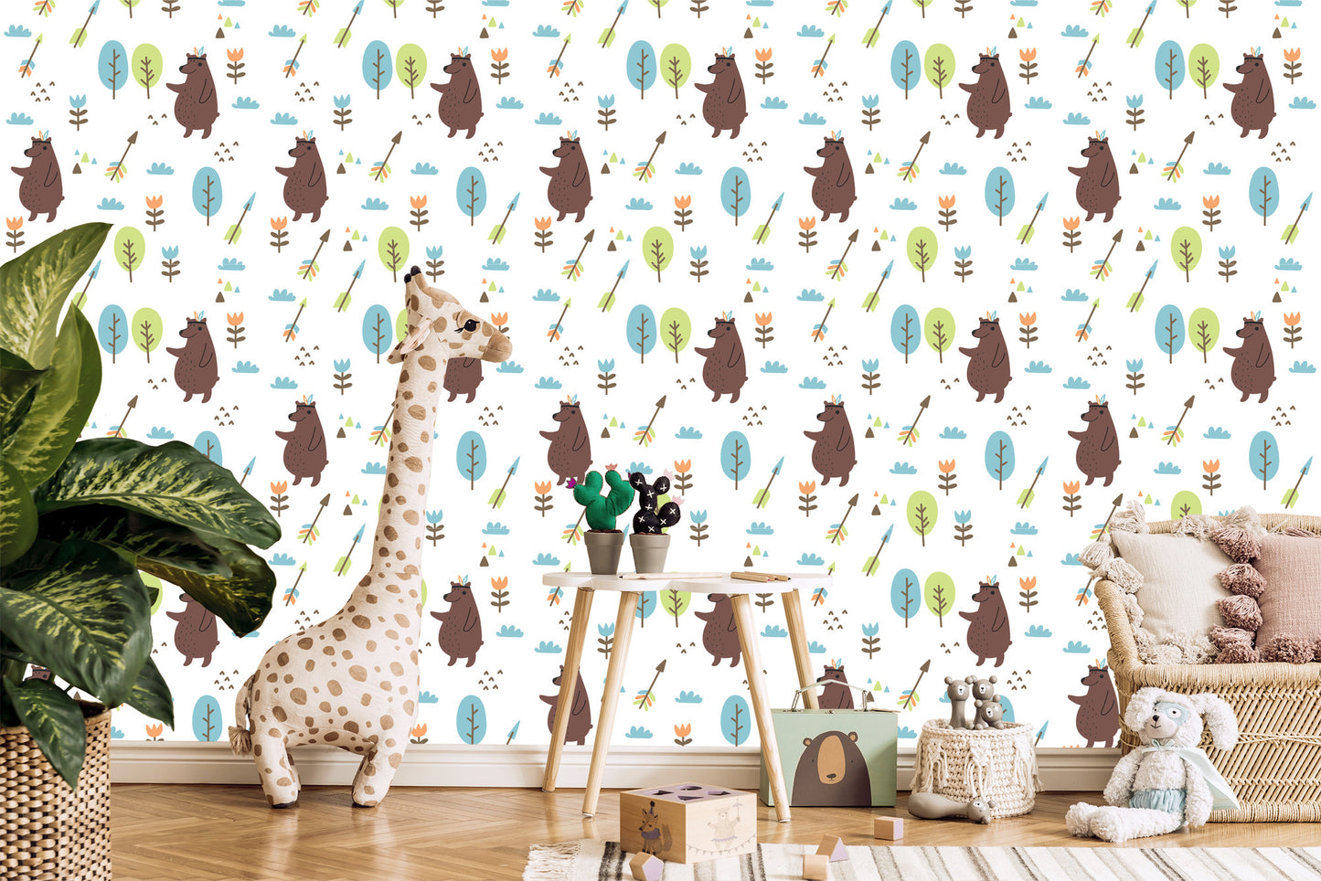 Wallpaper Bears Clouds Tree Boy Room