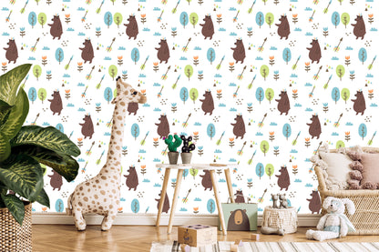 Wallpaper Bears Clouds Tree Boy Room