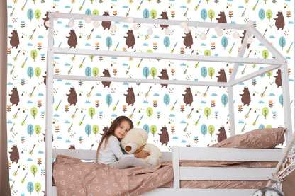 Wallpaper Bears Clouds Tree Boy Room