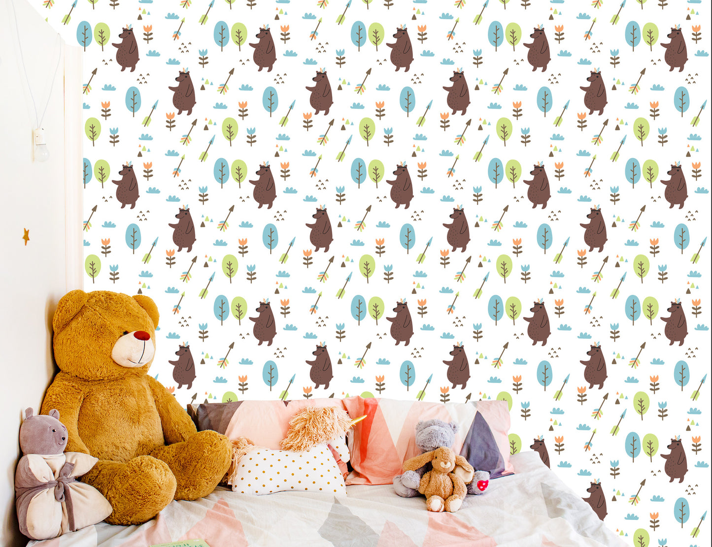 Wallpaper Bears Clouds Tree Boy Room