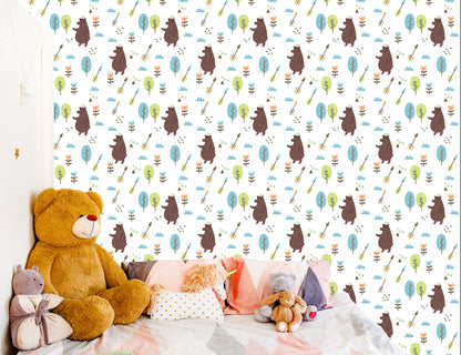 Wallpaper Bears Clouds Tree Boy Room