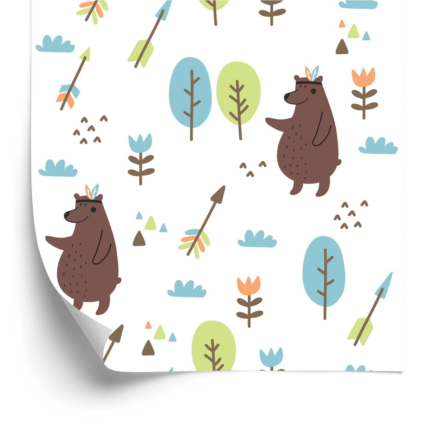 Wallpaper Bears Clouds Tree Boy Room