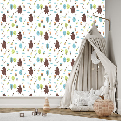 Wallpaper Bears Clouds Tree Boy Room