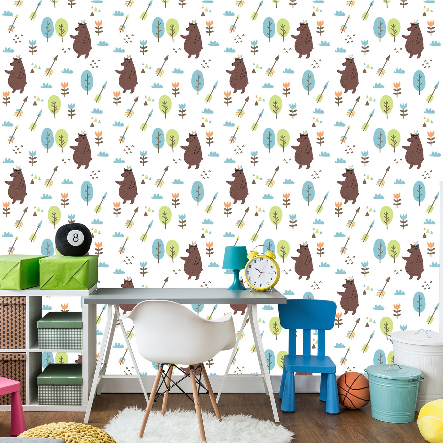Wallpaper Bears Clouds Tree Boy Room
