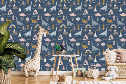 Wallpaper Kids Colorful Dinosaurs Rainbow Clouds