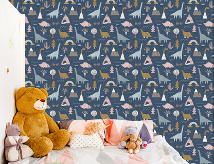 Wallpaper Kids Colorful Dinosaurs Rainbow Clouds