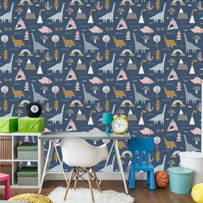 Wallpaper Kids Colorful Dinosaurs Rainbow Clouds